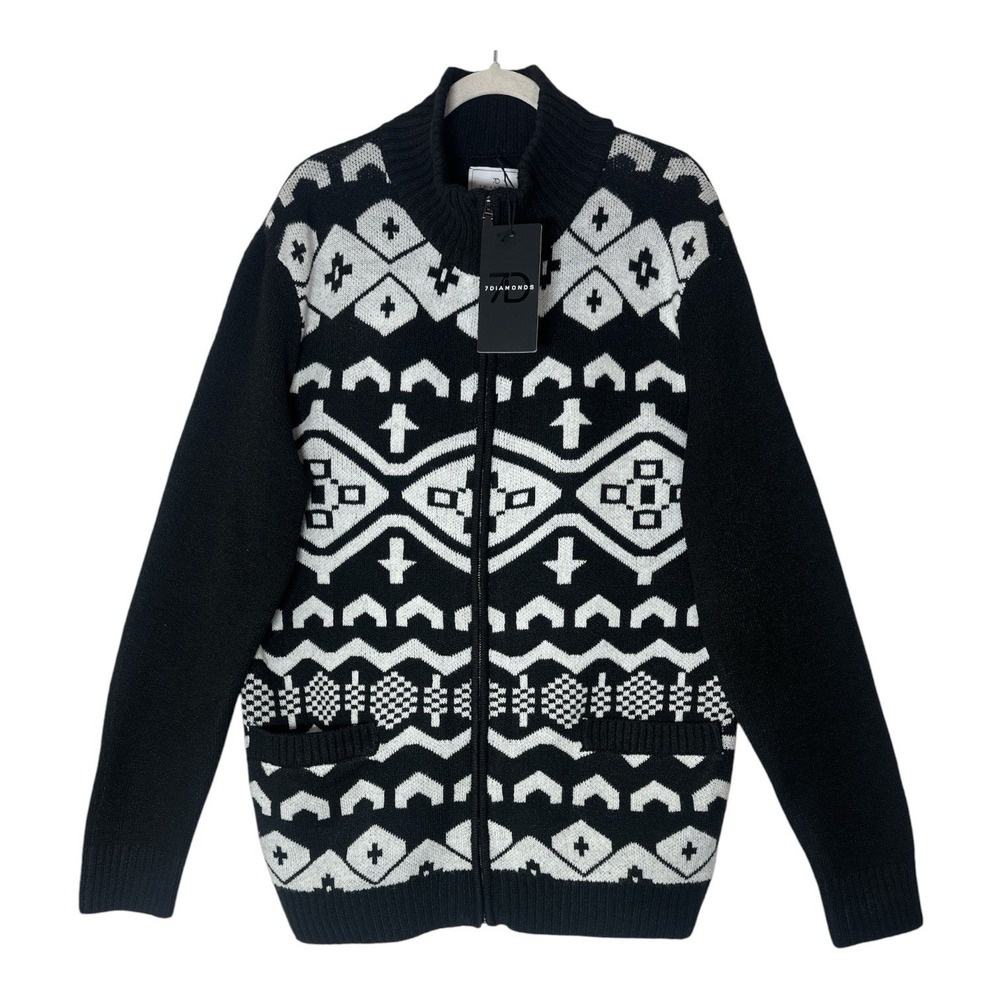 New 7 Diamonds Mens 2XL Black  Full Zip Cardigan Sweater Pockets Career